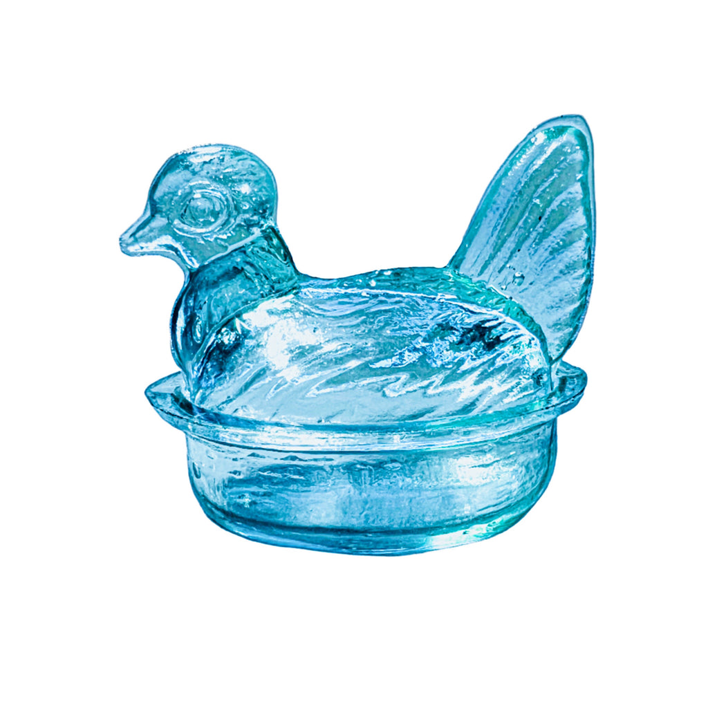 Nesting Hen Bowl & Lid - GLACIER BLUE | Hand Blown Glass - Colombia