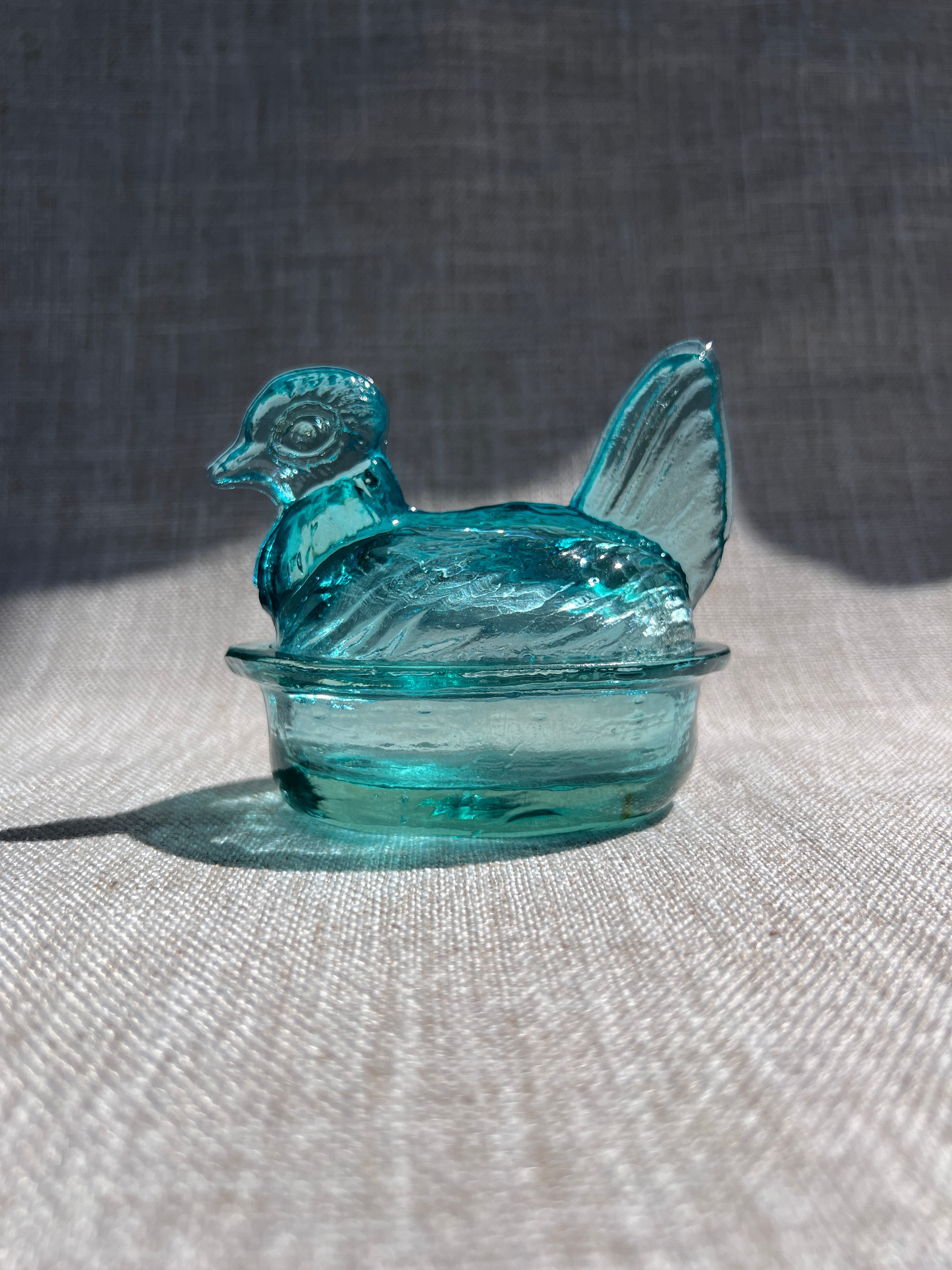 Nesting Hen Bowl & Lid - GLACIER BLUE | Hand Blown Glass - Colombia