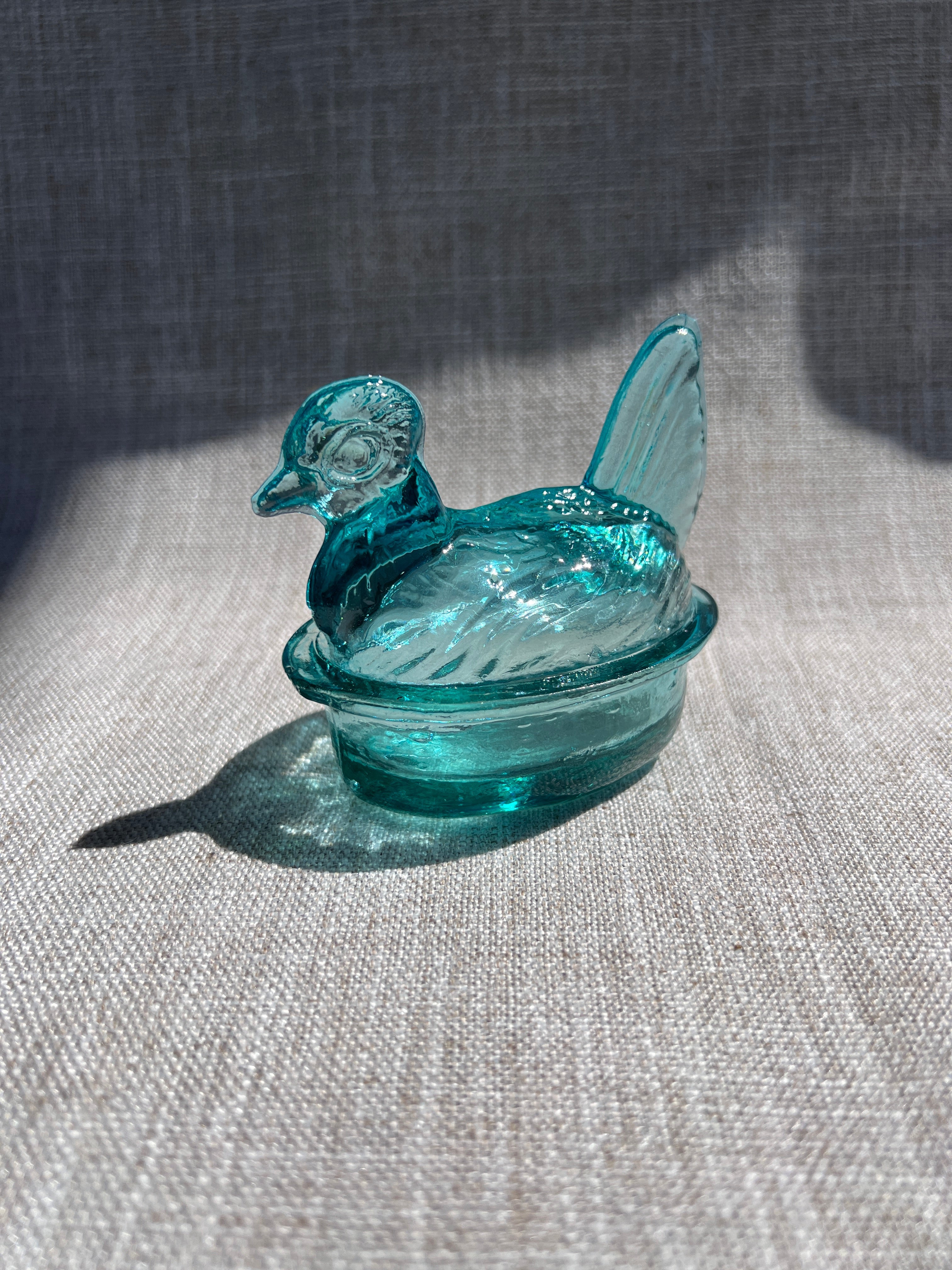 Nesting Hen Bowl & Lid - GLACIER BLUE | Hand Blown Glass - Colombia