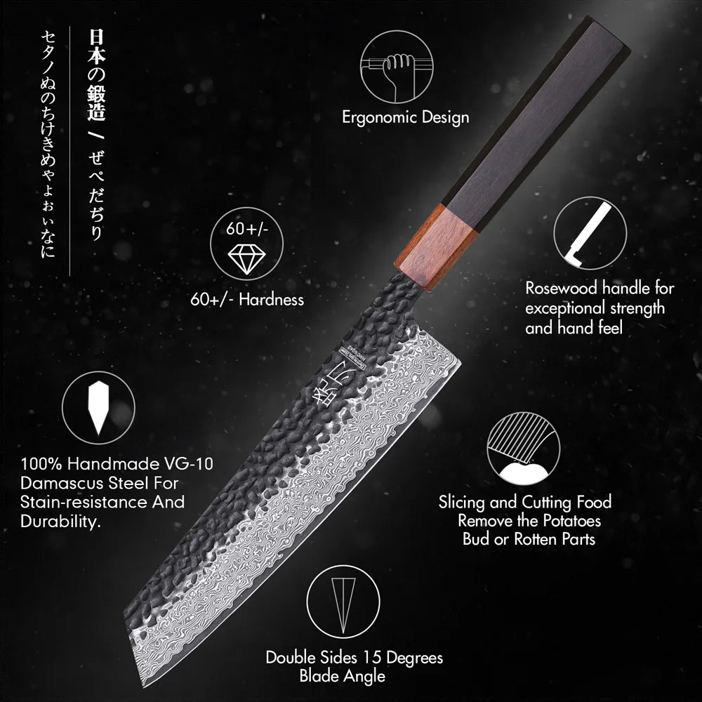 8.2" Japanese Kiritsuke Chef Knife Damascus Steel Sharp Cut Meat Vegetable Cleaver VG10 Hand Forged Professional Kitchen Knives